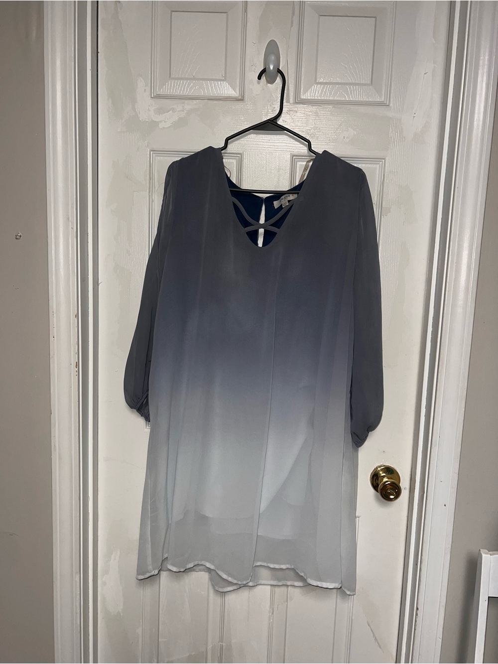 Umgee Gray to White Ombre Chiffon Tunic with Back Strap